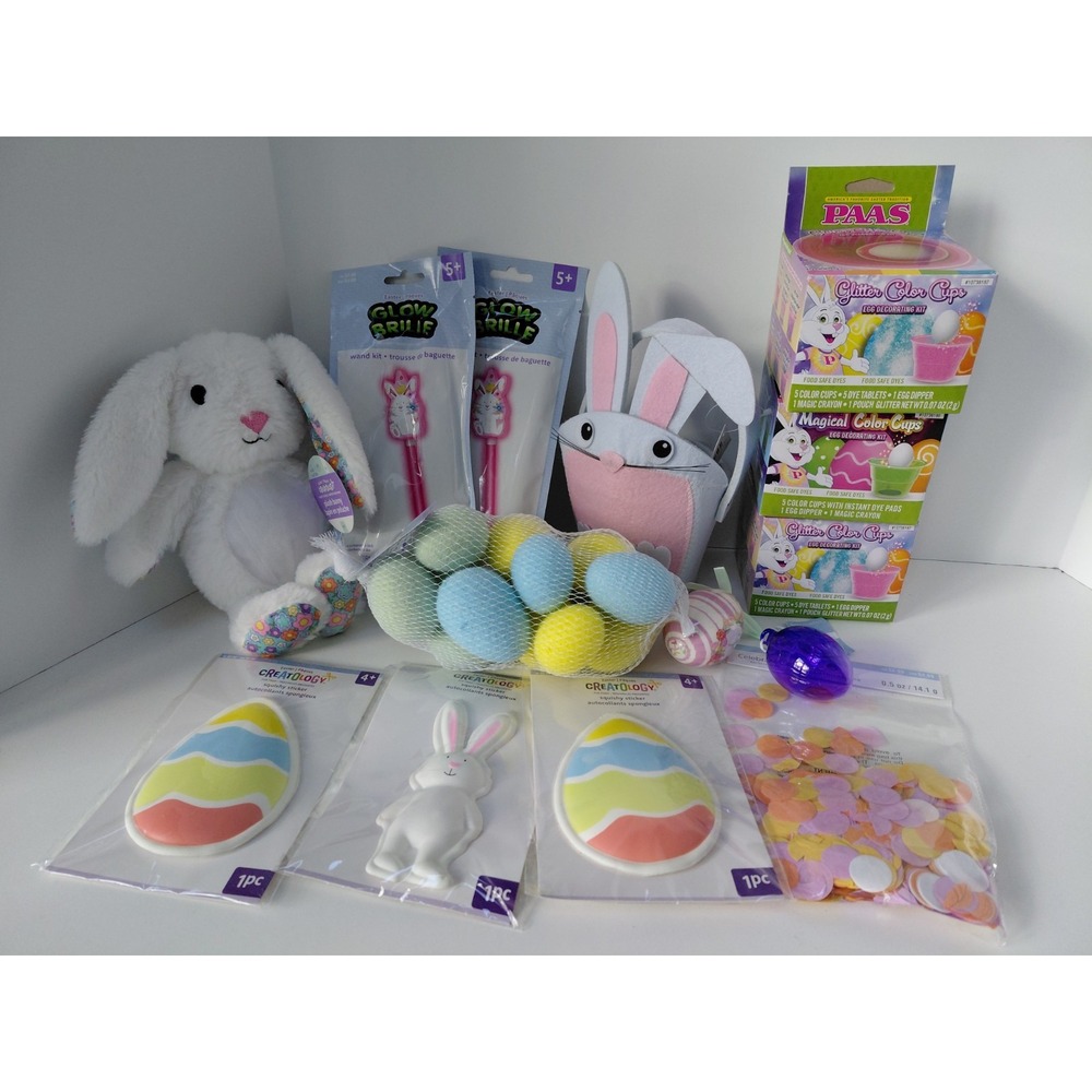 LOT of Easter‎ Gifts Bunny Basket Eggs Party Favors NEW 14 pieces